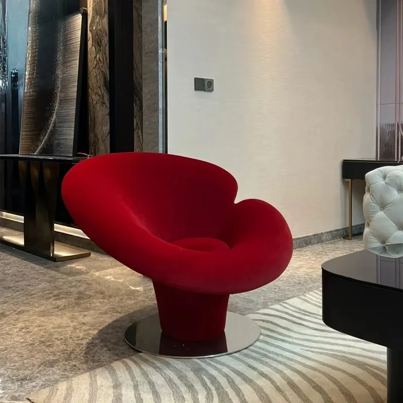 Lotus Accent Chair High-Density Foam Integrated Cushion Rounded Petal Design and Metal Base, Lazy Chair for Cafe & Airbnb