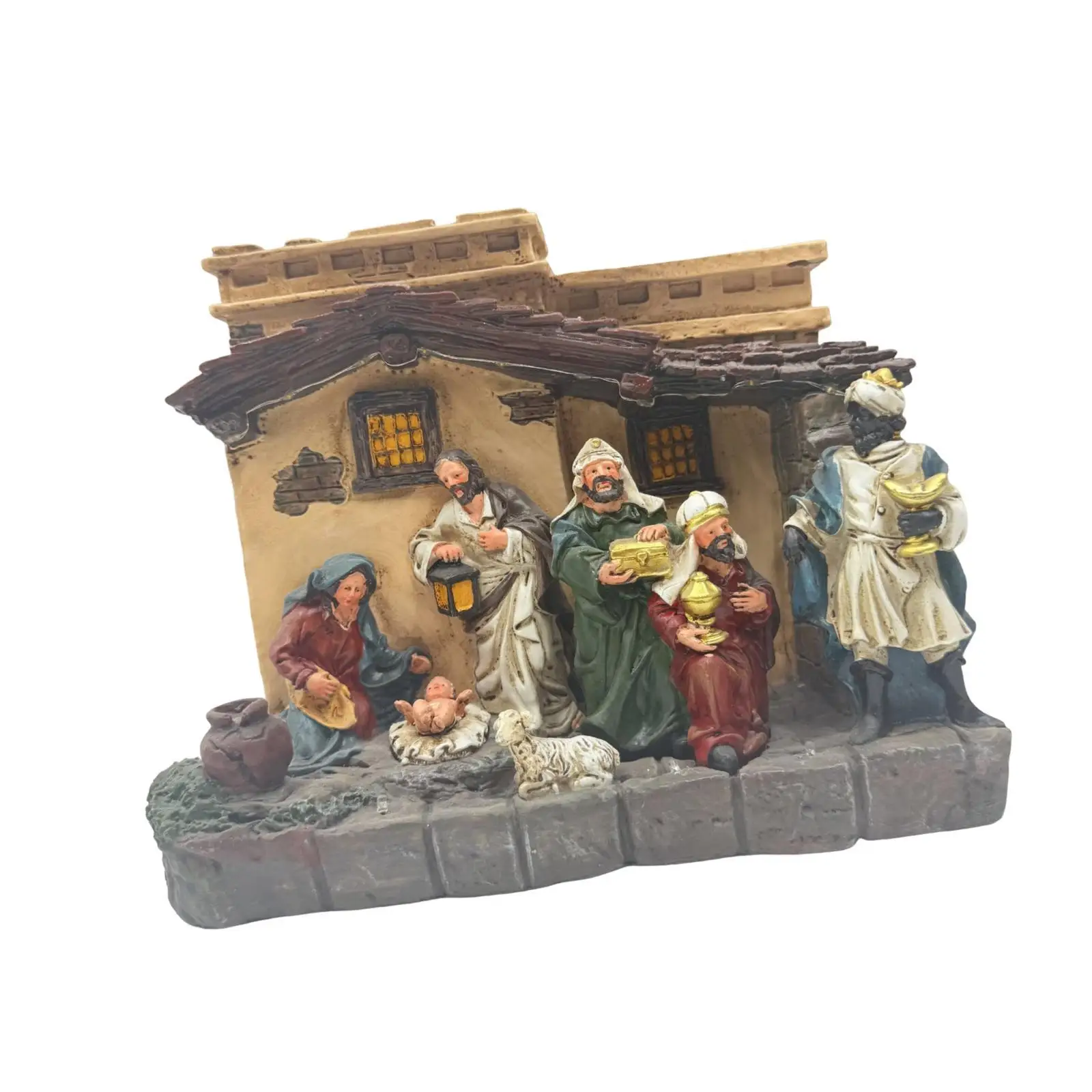 

Lighted Resin Nativity Scene Holy Family Figurines Christmas Decor Room Ornaments for Aesthetic Holiday Centerpiece