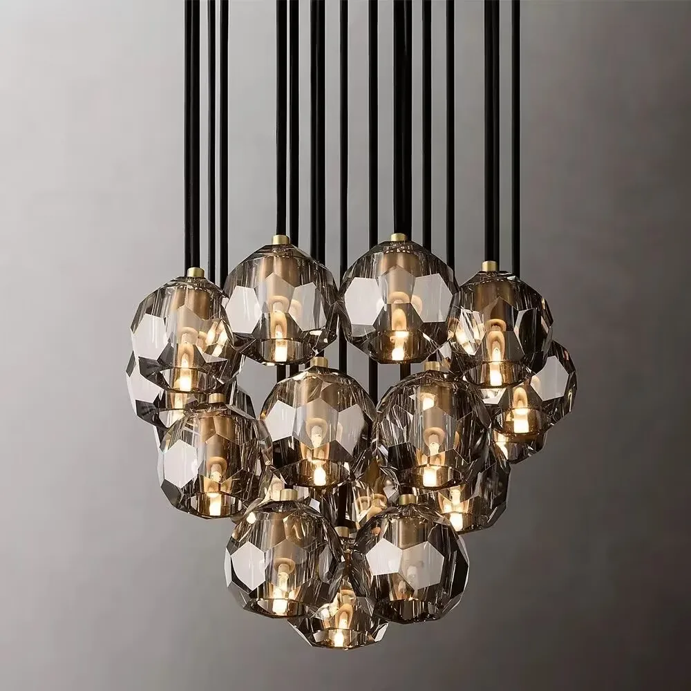 2026 NEW Smoke Gray Round Chandelier Cluster Chandelier Modern LED Bedroom Ceiling Pendant Lamp Crystal Chandelier Living Room