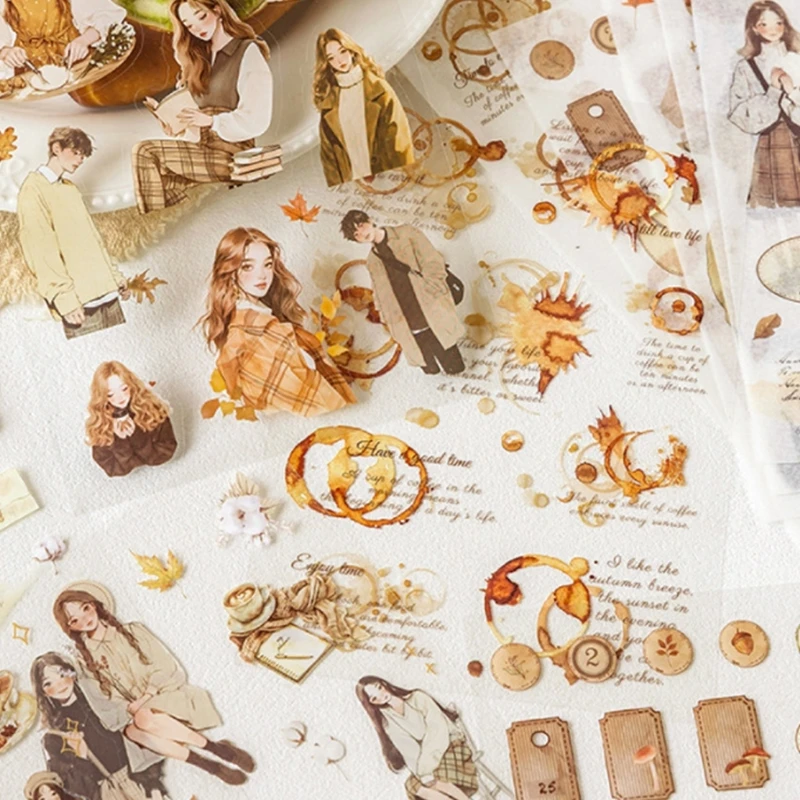 P5EA Lovely Decorative Sticker Cartoon Sticker Book Adhesive Sticker Retro Photocard Sticker Book for Kids