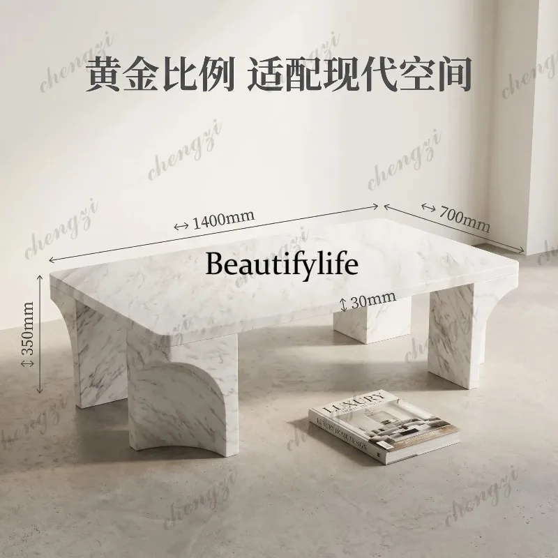 K153 Italian minimalist natural marble coffee table, home living room light luxury special-shaped base low center of gravity