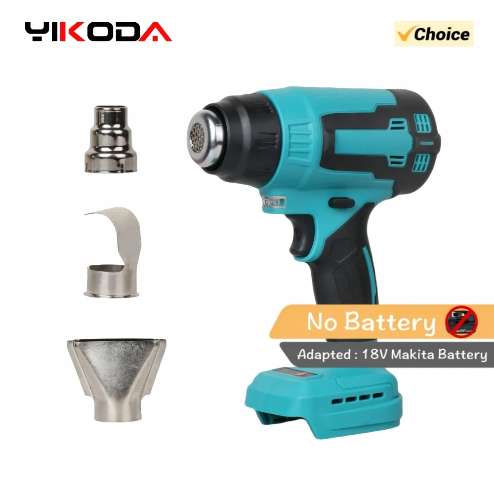 YIKODA 18-21V Electric Cordless Handheld Heat Gun with 3 Nozzles For Makita 18V Battery Power Tools