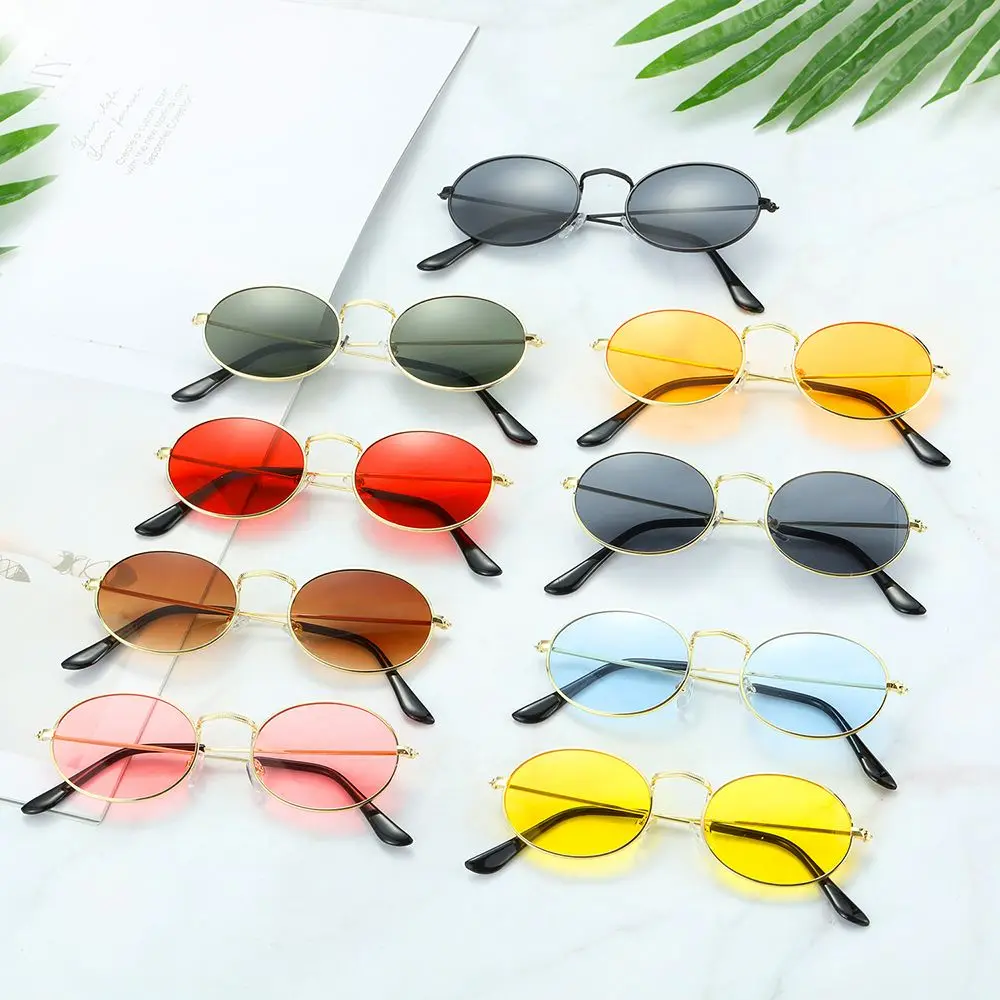 

Unisex Fashion UV400 Steampunk Small Frame Sun Glasses Men's Shades Gradient Mirror Glasses Oval Sunglasses