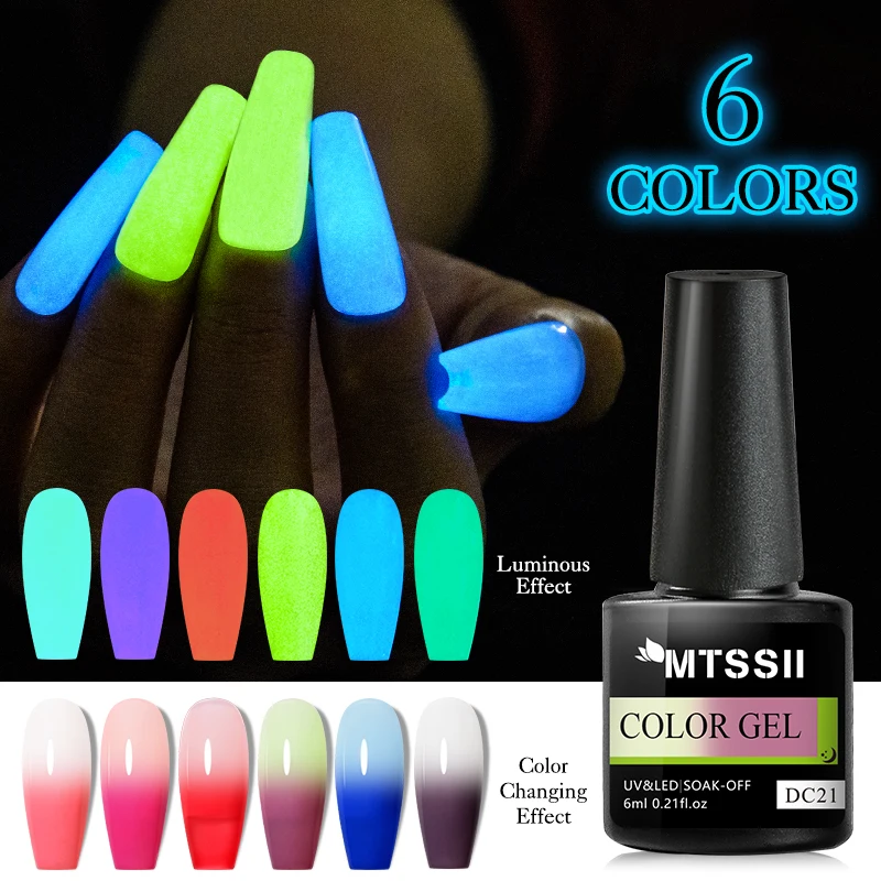 Mtssii 6ml Luminous Thermal Gel Nail Polish 3 Color Changing Chameleon Gel Soak Off Uv Gel Nail Art Glow In Dark Varnish