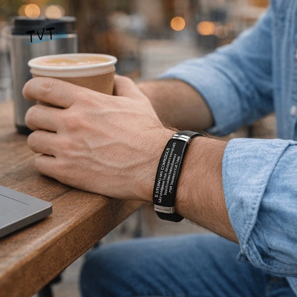 

Black Stainless Steel Bible Verse Bracelet Silicone Material Wristband Christian Faith Bracelet Adjustable