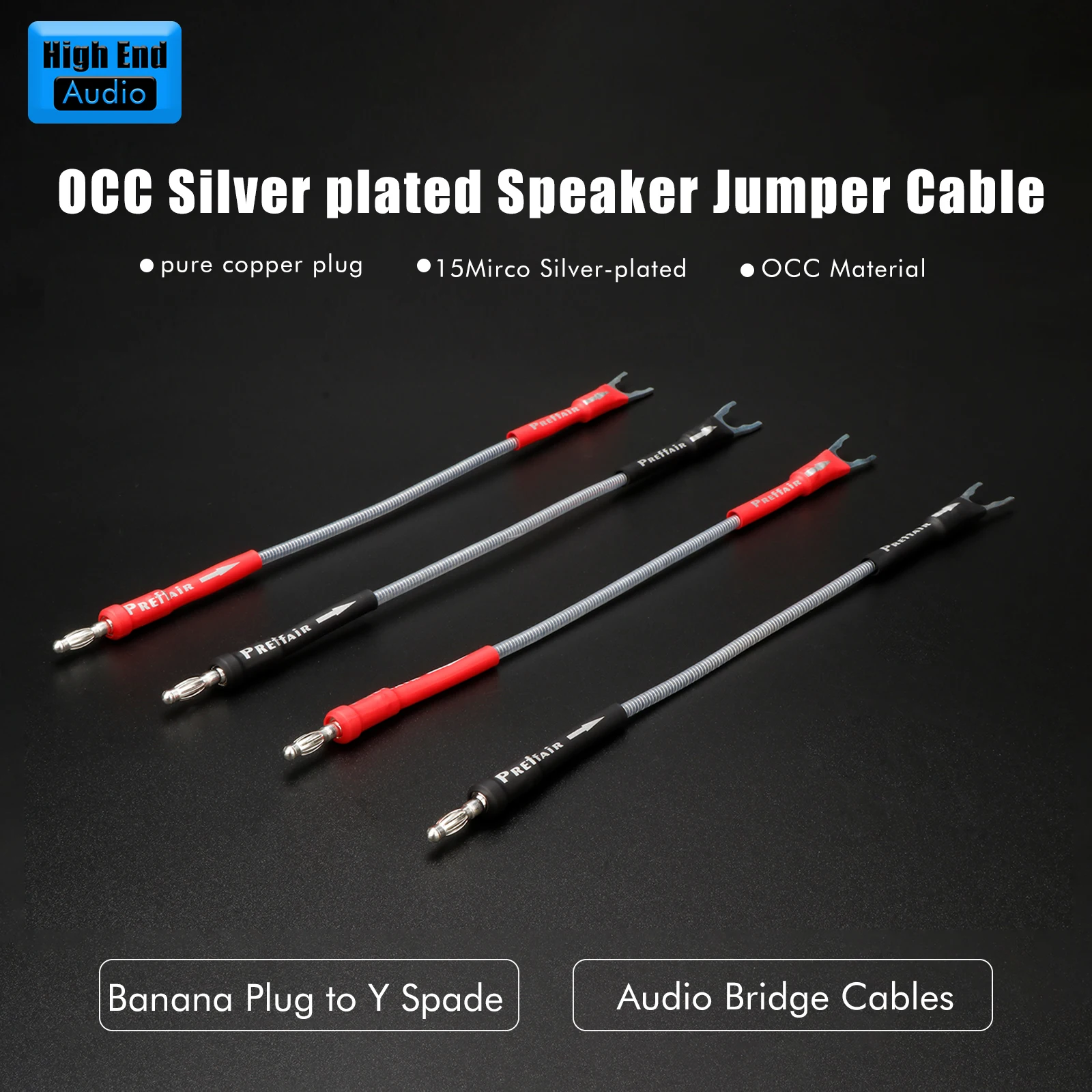 

Preffair 4pcs OCC Silver-plated Speaker Bridge Audio Cable Bridge Cable Rhodium plated Banana/Y Spade Plug Speaker Cable