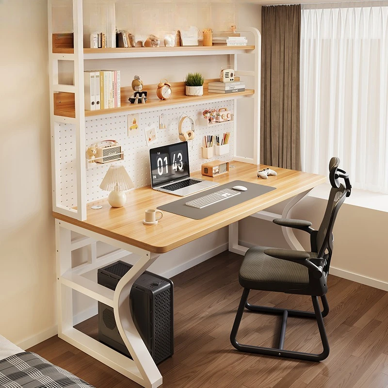 Desk Bookshelf Integrated Perforated Board for Children's Learning Desk, Student Learning Writing Desk, Solid Wood Computer Desk