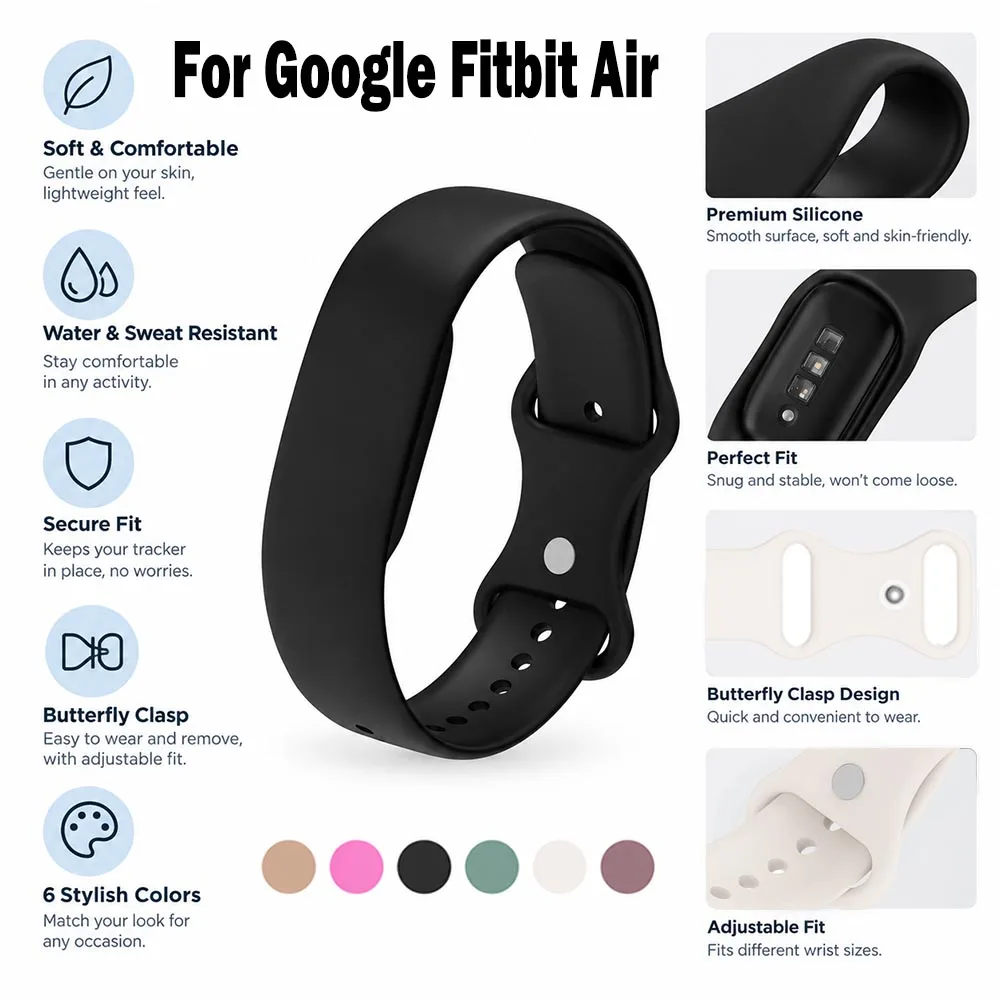 Sports Replacement Wristband for Google Fitbit Air Band Light Soft Silicone Fitness Tracker Strap for Google Fitbit Air Bracelet