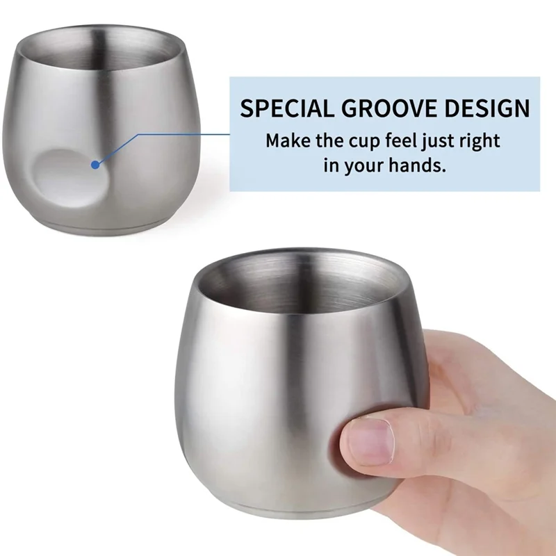 

A70P Stainless Steel Espresso Cups 6Pcs, 150Ml Double Wall Insulated Unbreakable Tumbler Small Cup For Outdoor Picnics Party