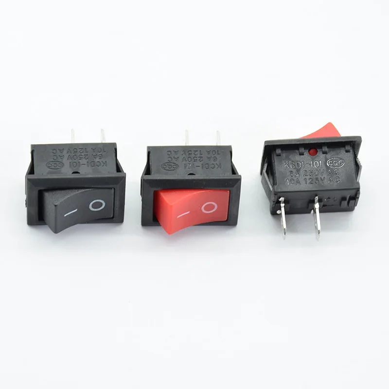 10pcs/lot 21*15 mm 6A 250V 10A125V 2PIN Kcd1 Boat Rocker Switch SPST Snap-in ON/OFF Position Snap  Copper Feet