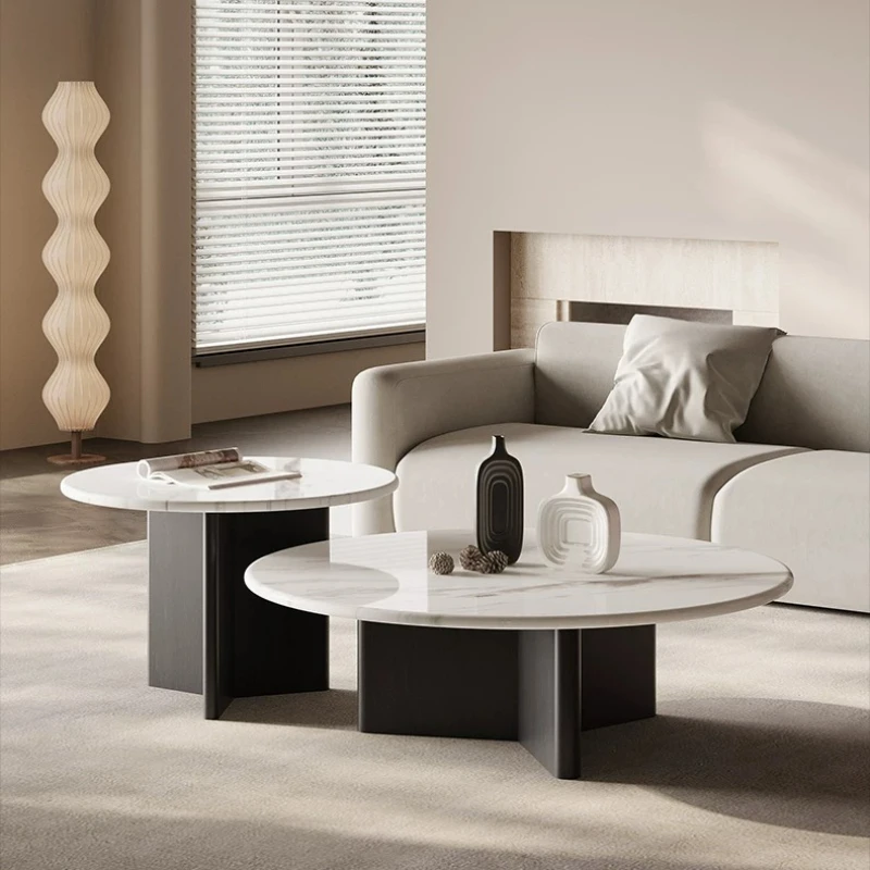 YJQ natural luxury stone jazz white round coffee table simple modern living room household small apartment marble edge table