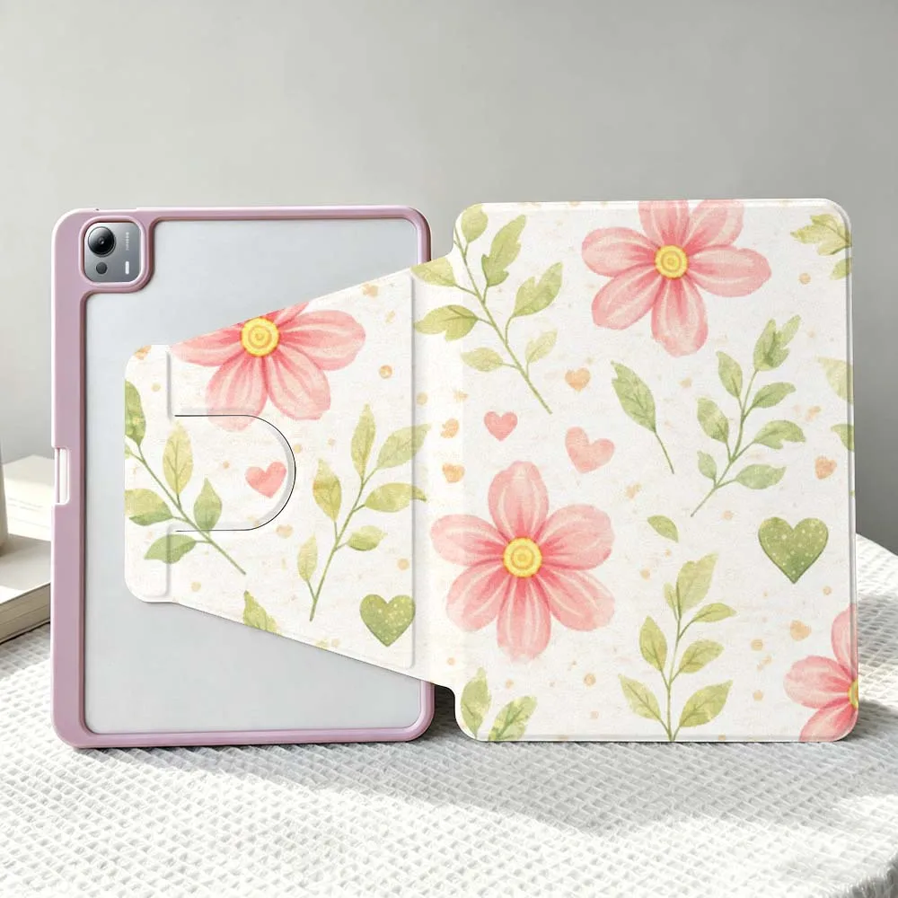Flower Soft For Xiaomi Mi Redmi Poco Pad 8 7 7S 6 6S 5 SE Pro Ultra 360° Rotation Stylus Storage Tablet Case