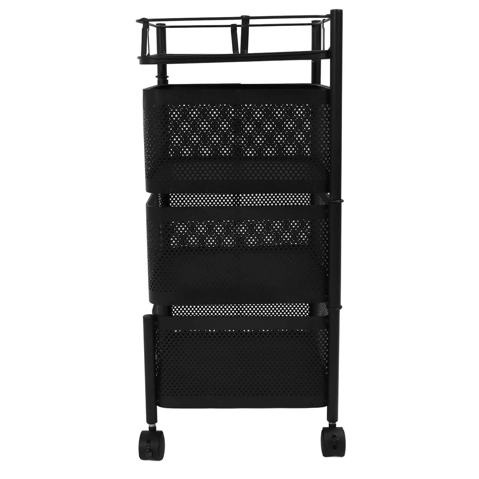 Roterend opbergrek Koolstofstaal Draaibare gaasmand Organizer met wielen voor fruitgroente Speelgoed Cosmetica Benodigdheden