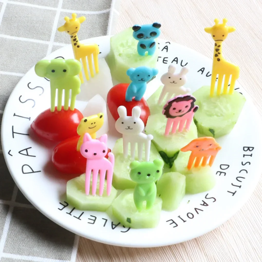 10szt Animal Farm Fruit Fork Mini Cartoon Children Snack Cake Dessert Food Pick Toothpick Bento Lunches Party Decor Random Color