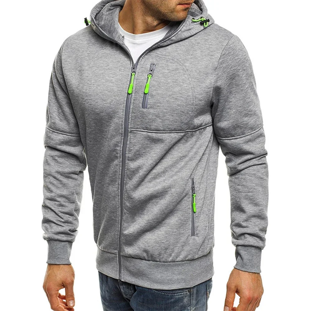 Sudadera con capucha con cremallera y múltiples bolsillos para hombre, ropa deportiva para correr y ocio, abrigo con cremallera, otoño e invierno, novedad