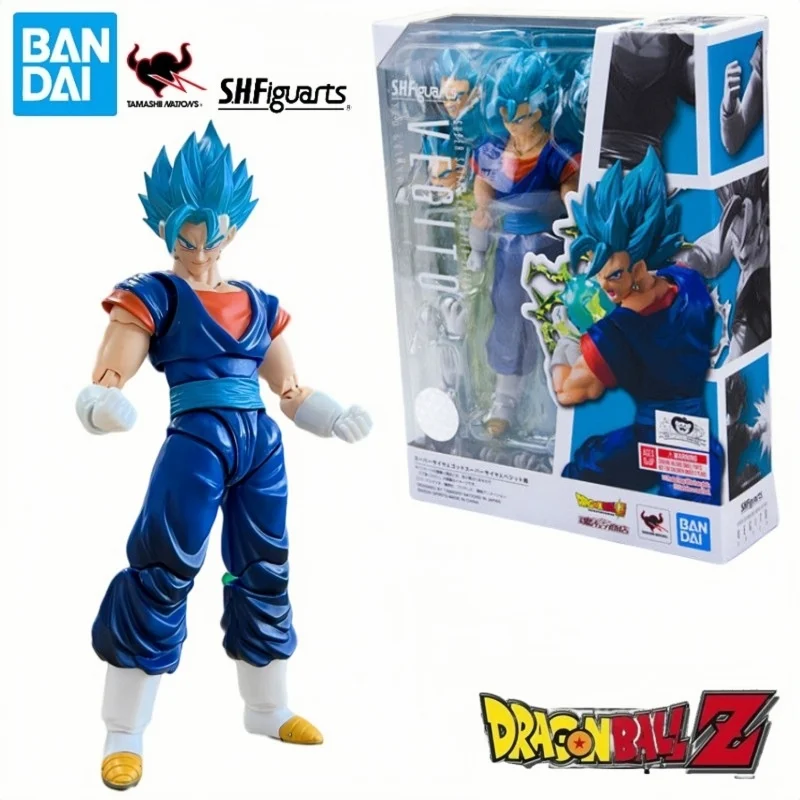 

Bandai Shf Original Dragon Ball Z Vegetto Action Figures Blue Hair Super Saiyan God 6inch Anime Figurine Collection Toy Model