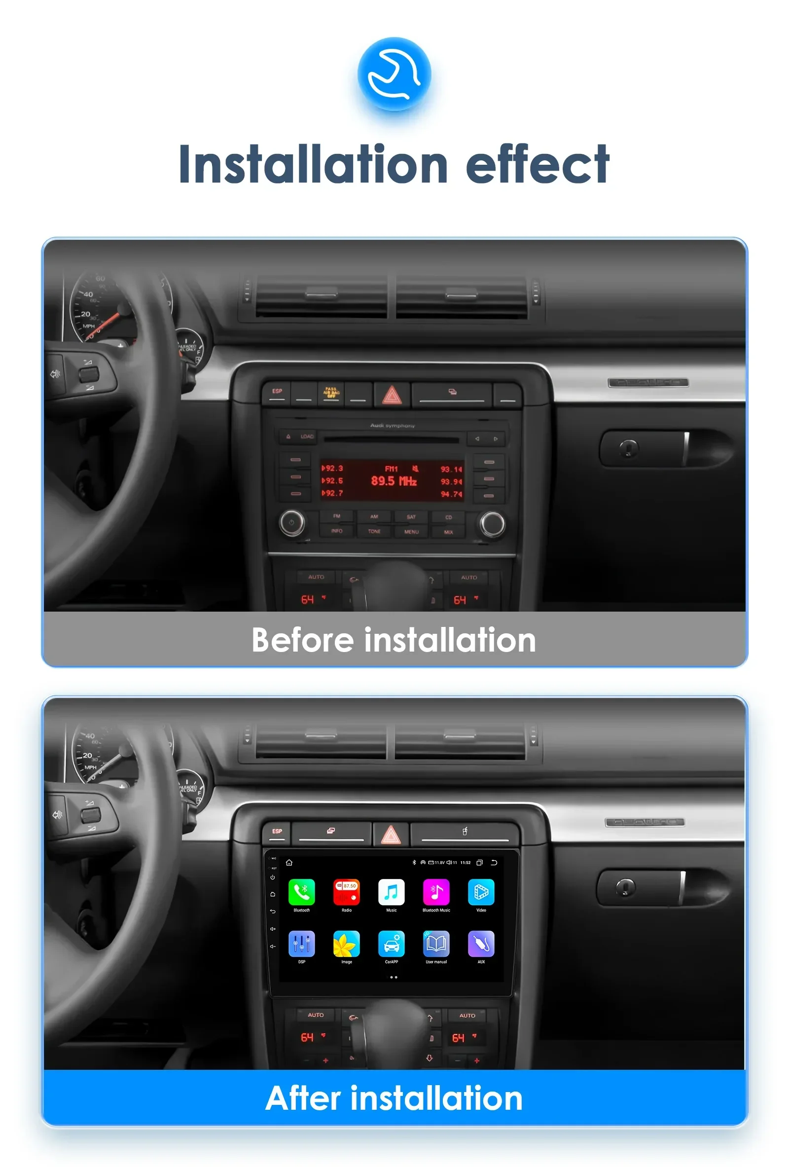 Hizpo CarPlay Android 14 Auto Radio for For Audi A4 B6 B7 S4 RS4 1999-2008 Seat Exeo 4G Car Multimedia GPS 2din Autoradio System