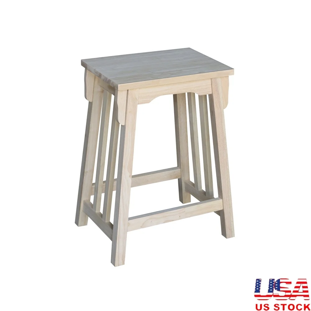 

Solid Wood Counter Height Dining Stool 24 Inch Seat Durable Parawood Armless Unfinished Kitchen Bar Room Furniture
