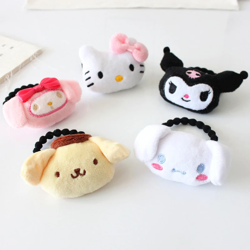 Cute Sanrio Hair Band, Boneca de pelúcia, Olá Kitty, Corda elástica, Headwear, Acessórios de cabelo, Presentes, Olá Kitty