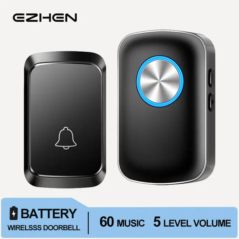Timbre de puerta inalámbrico con pilas, 60 canciones, 5 niveles de volumen, timbre para el hogar, fácil instalación, adecuado para fábricas, tiendas, etc.
