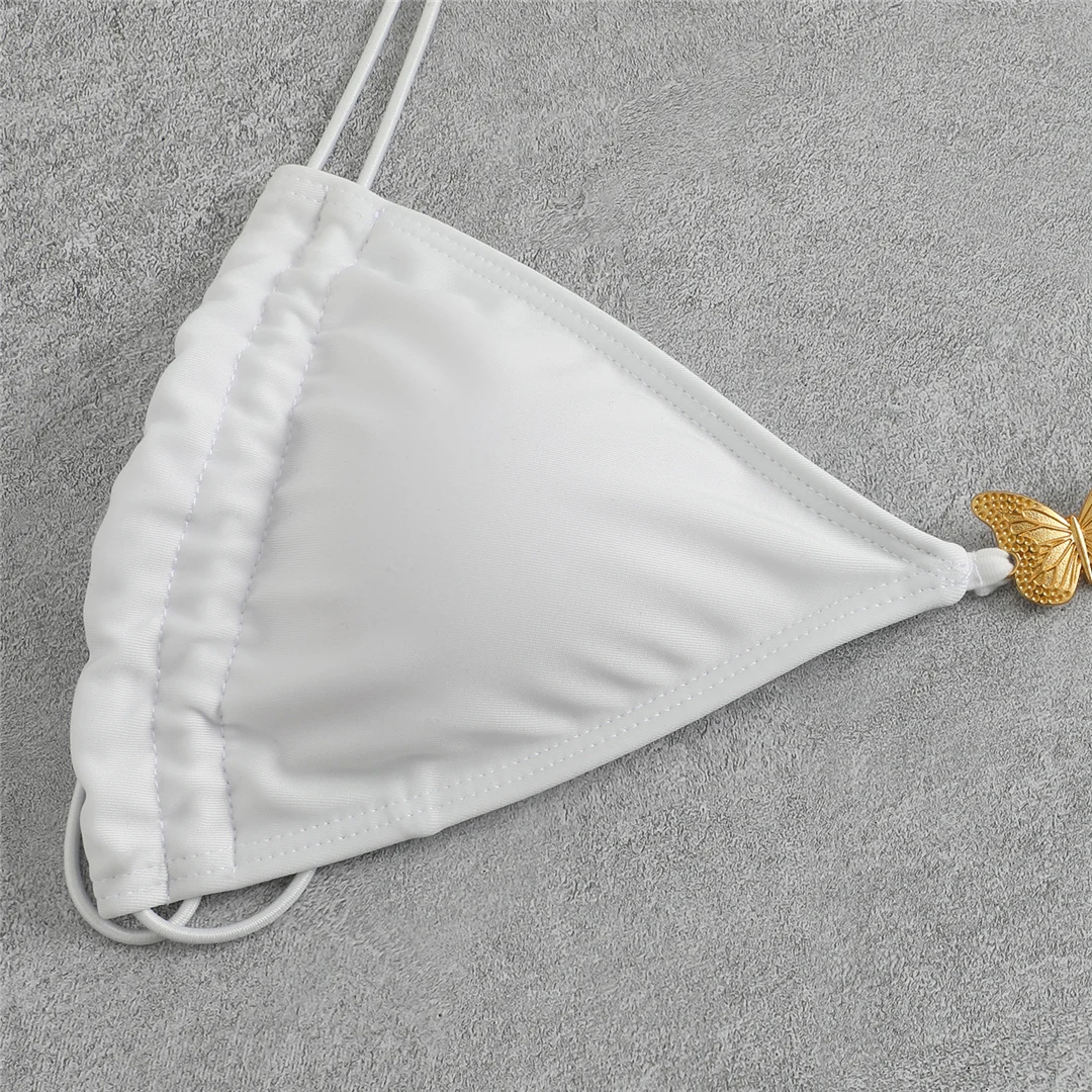 Metall-Schmetterlings-Halterneck-Bikini mit hohem Beinausschnitt, zweiteiliger Damen-Bikini, Badeanzug, Badebekleidung, Badeanzug, Schwimm-Bikini V6460 – Detail 20