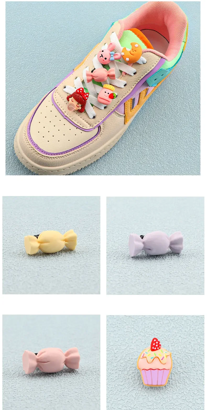 Schnürsenkel Dekoration Clips Schnürsenkel Schnalle Cartoon Krone Kuchen Süßigkeiten Macaron Farbe Schuhe Zubehör für Mädchen Kinder 1PCS – Detail 5