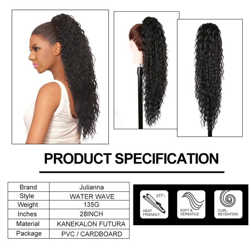 Extensions de Queue de Cheval Bouclée pour Femme, réinitialisation en Synthétique, Proximité Wstring, Perruque Longue, Vague d'Eau, Afro, Postiche Fausse Queue de Cheval, 28 Pouces