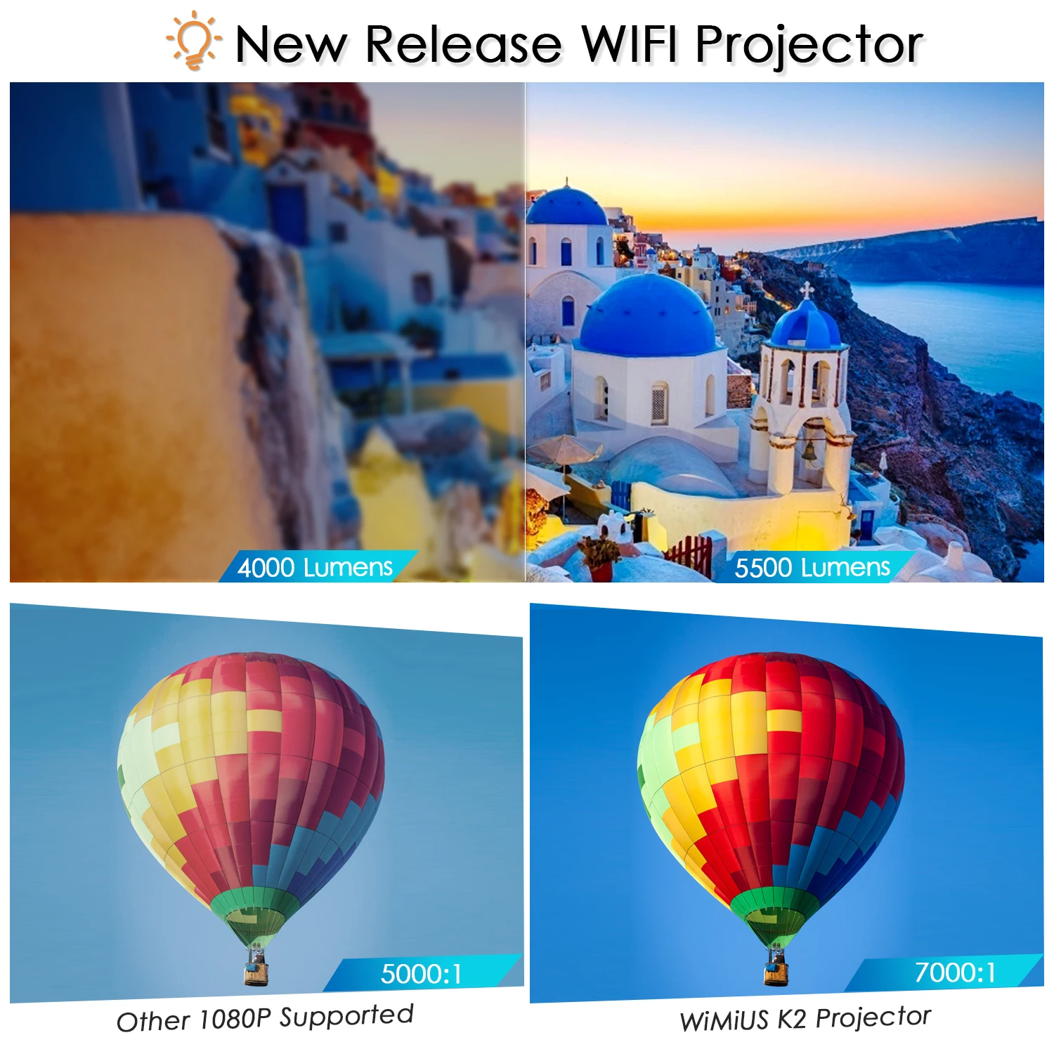 Mini projektor projektory WiFi K2 natywna obsługa 1080P/4K 300 ekran 5500 projektor LUNENS dla telefonu domowy projektor