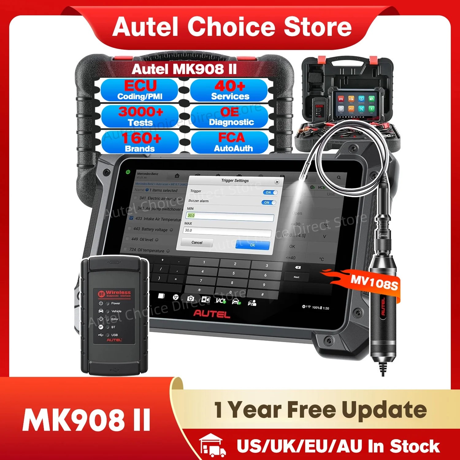 Autel MaxiCOM MK908 II Automotive OBD2-Scanner, ECU-Codierung, Fahrzeugdiagnosegerät, 3000+ aktive Tests, 36+ Dienste, Vollsystem-Diagnose, Scan-Tool für 99% der Fahrzeuge