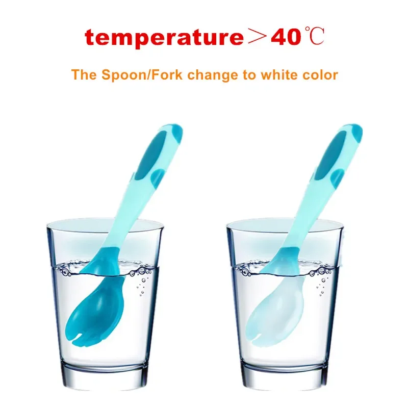 Bendable Baby Temperature Sensing Spoon Fork for Infant Kids Training Feeding Tableware Flexible Handle Toddler Spoons Utensils