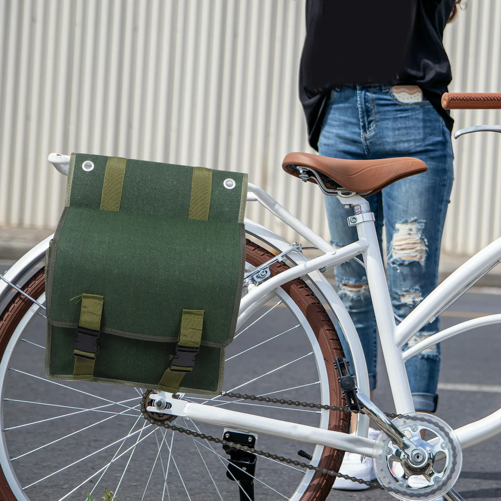 الرجعية مستوحاة دراجة نارية السرج حقيبة قماش سعة كبيرة العديلات الجانب كيس التخزين لركوب الدراجة بجولة أداة #3
