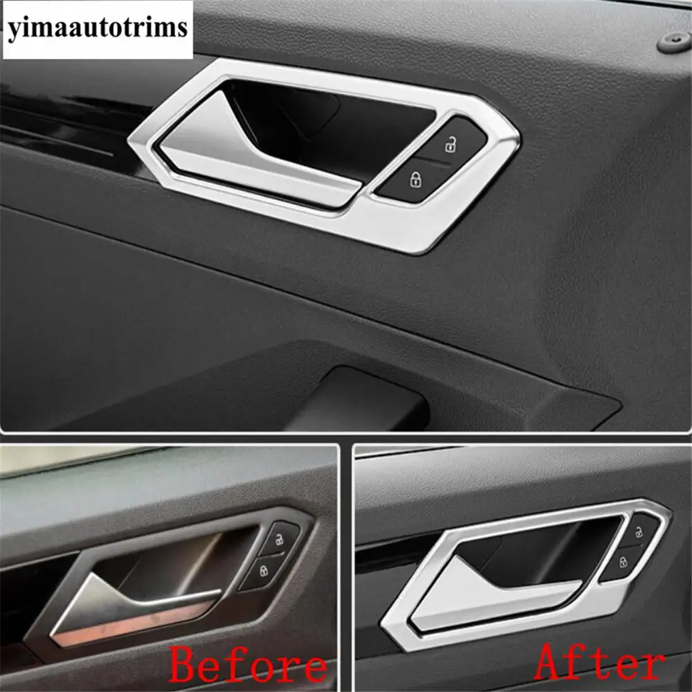 Inner Door Handle Bowl Frame Cover Trim For Volkswagen T-Roc T Roc 2018 - 2022 Stainless Steel Black Brushed / Silver Interior