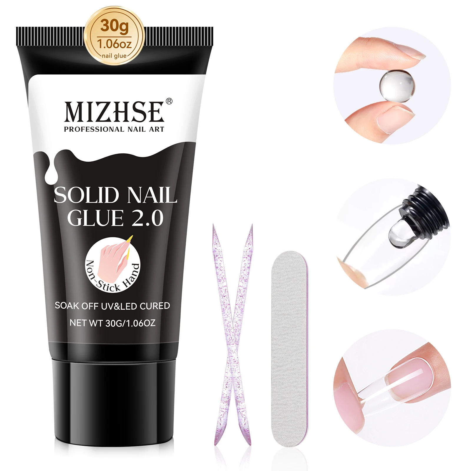 MIZHSE 30G Clear Solid Nail Glue Gel Kit For Press On Nails Gel Easy Quick Non Stick Hand 3D Flowers Nail Art Crystal Jewelry