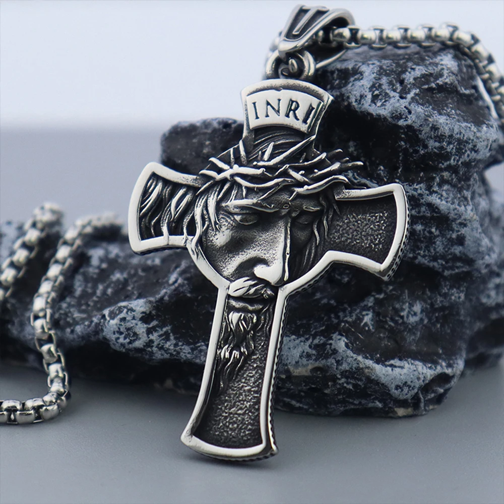 Fashion Simple INRI Jesus Cross Religon Pendant Stainless Steel Christianity Men Women Prayer Amulet Necklace Jewelry Wholesale