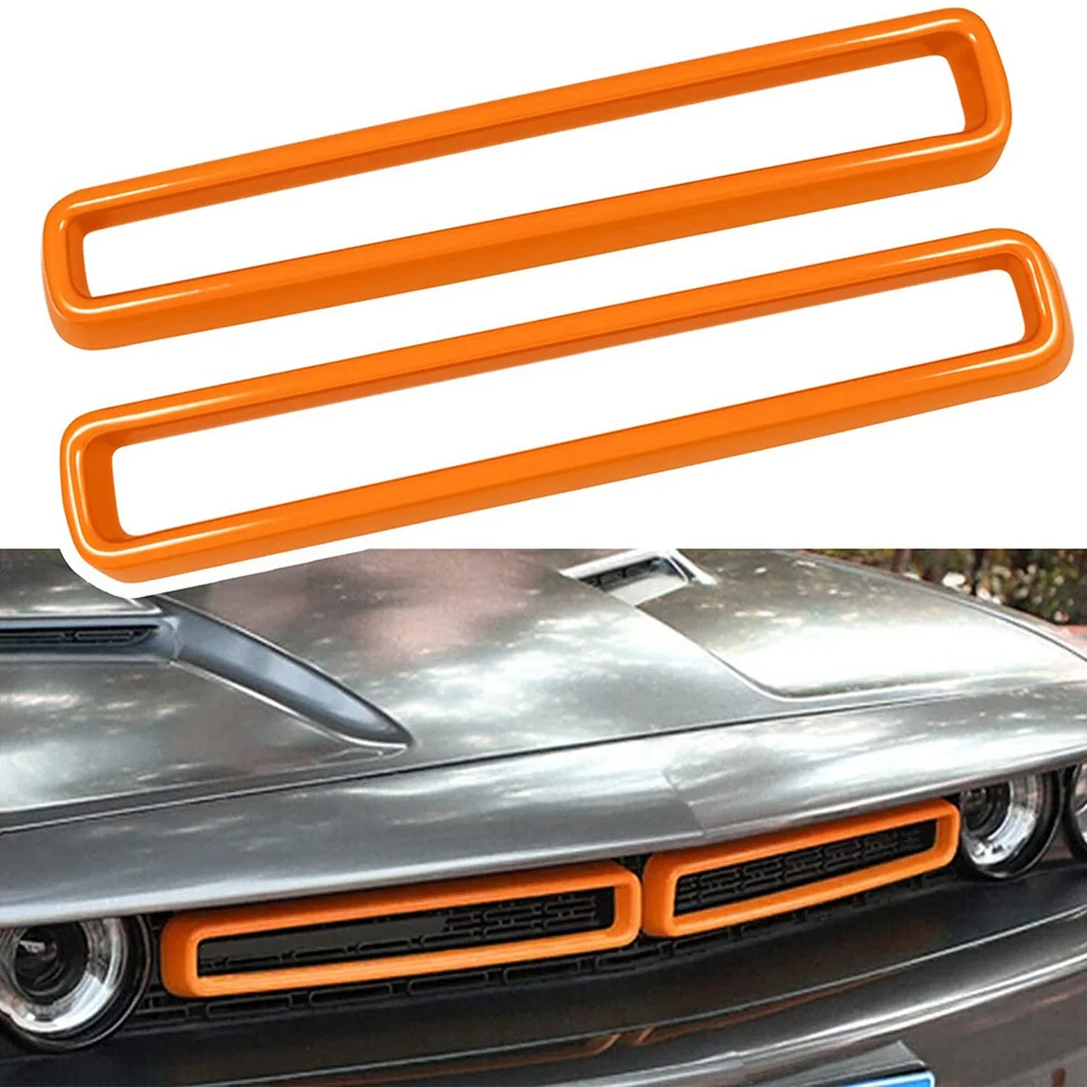 Front Grill Inserts Guards Grille Insert Cover Trim ABS for Dodge Challenger 2015-2021 Accessories (Orange)