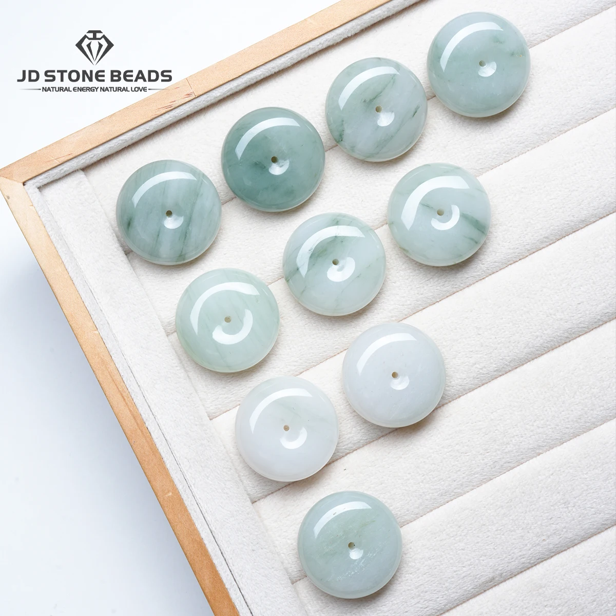 1 Pc Natural Tianshan Jade Ping An Kou Beads Icy Green Donut Shape Lucky Amulet Spacer for DIY Necklace Bracelet Jewelry Making