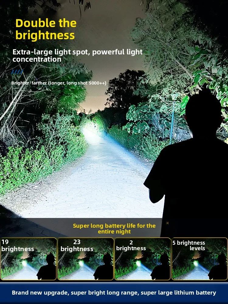 Flashlight strong light charging ultra-bright outdoor long-range handheld searchlight solar flashlight home