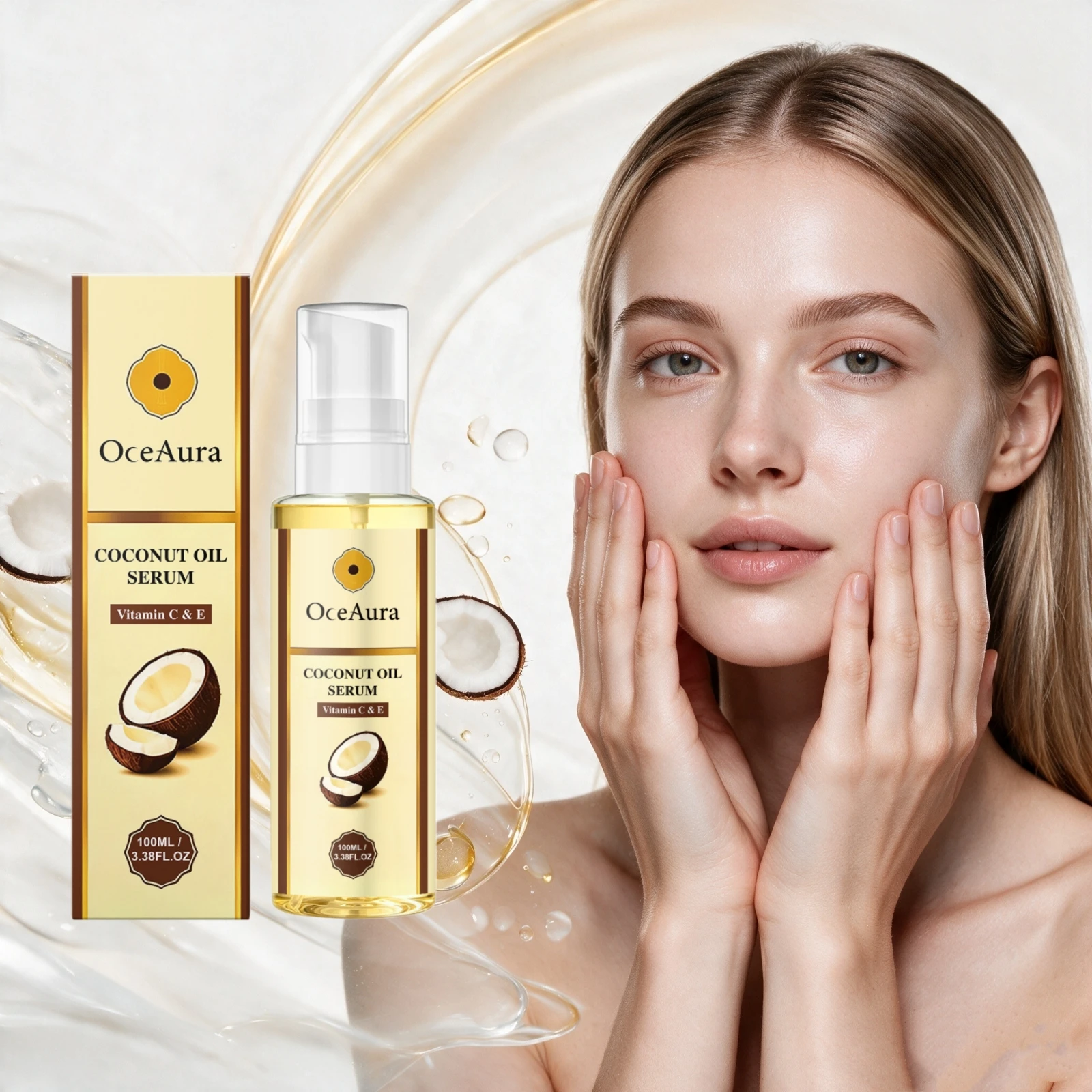 Sérum Facial Hidratante de Óleo de Coco com Vitamina C e E, Clareador, Antioxidante, Hidratante, Cuidado Iluminador, Essência Nutritiva Reparadora da 