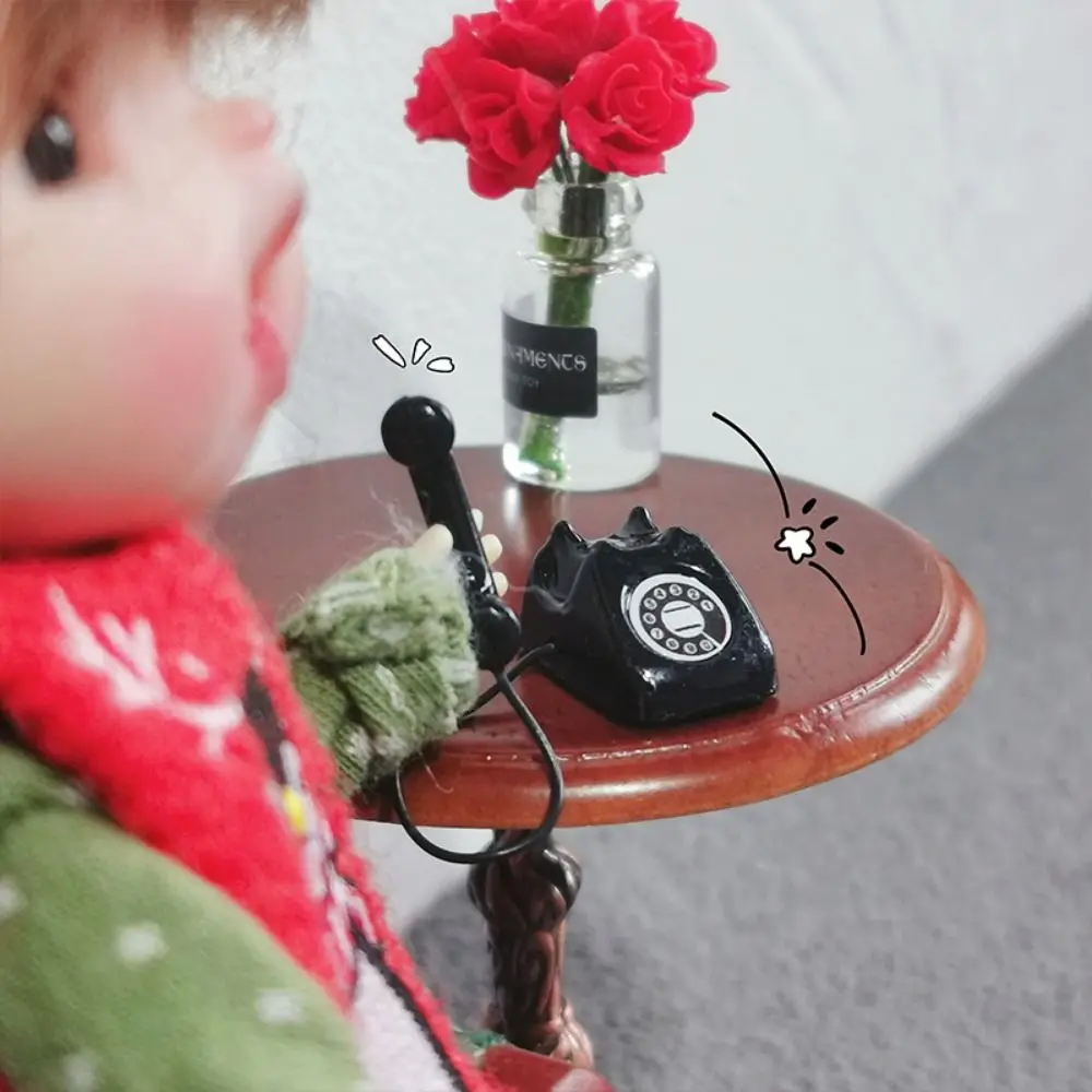 1:12 Doll House Miniature Simulated Telephone Vintage Rotary Dollhouse Miniature Phone Model Dollhouse Furniture Mini Phone