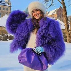 Genuine Furs Coat For Women Mongolian Lamb Fur Jacket Purple Short Sheep Furs Jacket Winter Natural Fur coats