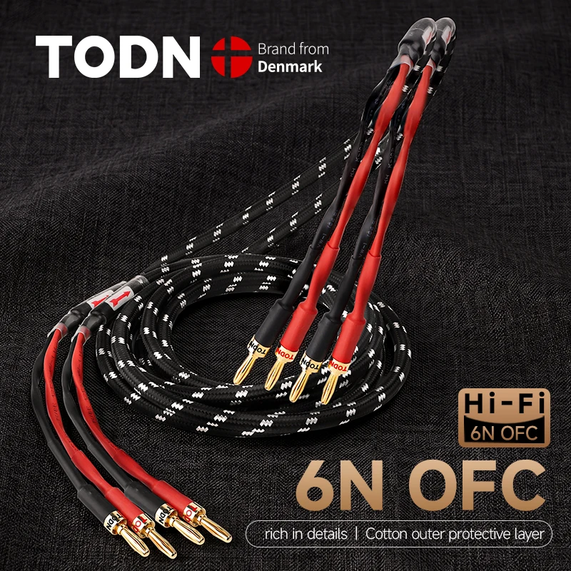 TODN High-End 1 Paar Lautsprecherkabel Hochreiner 6N OFC-Leiter Audiokabel mit Bananen-/Y-/Pin-Stecker, vergoldet, für Verstärker, DAC, TV
