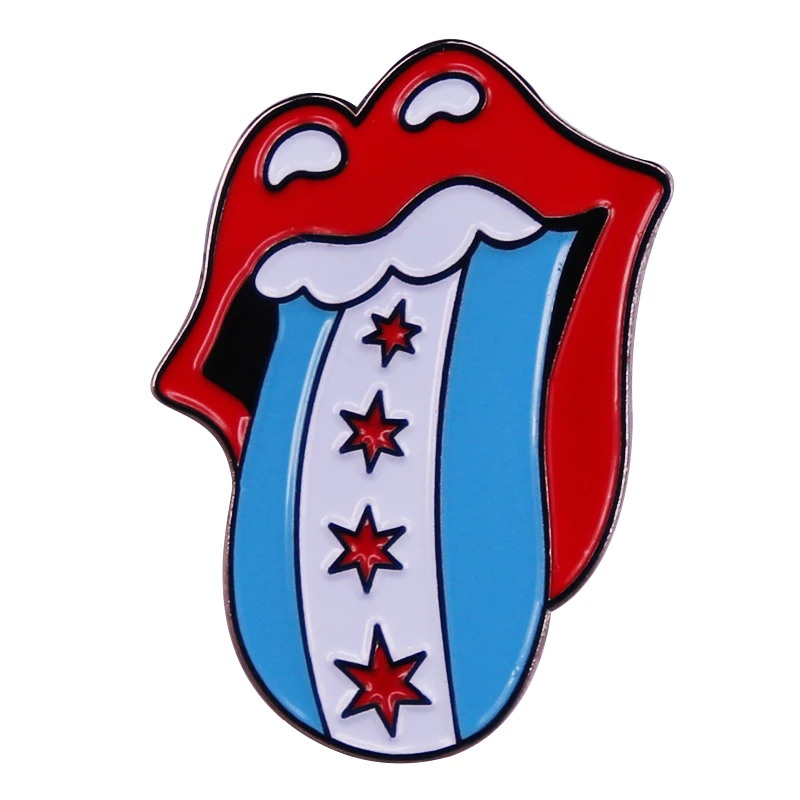 Chicago Flag Enamel Pin Music Lips Logo Badge Backpack Decoration Jewelry