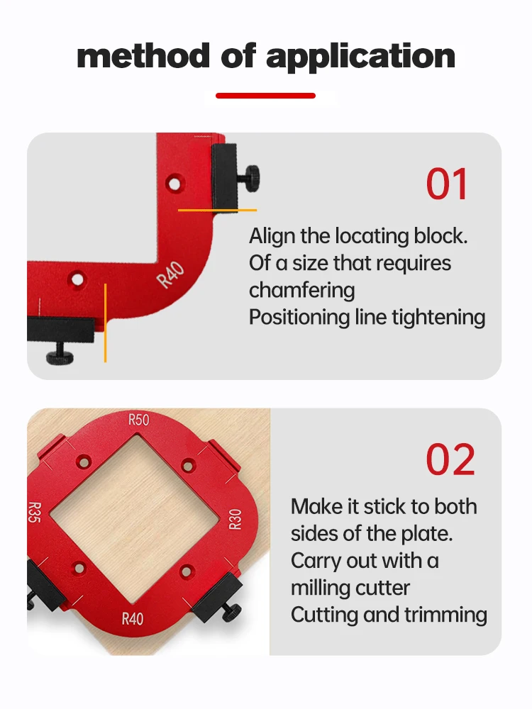 R10-R50 pannello di legno raggio R piastra rifilatrice macchina per incidere lega di alluminio angolo tondo Jig Template kit