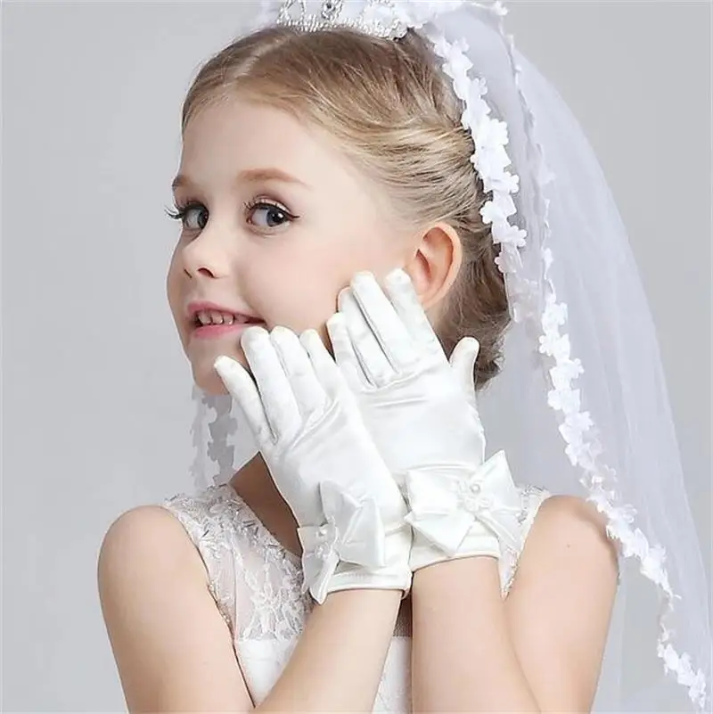 Children's Gloves Girls Short White  Kids Bowknot Student Performance Ceremony Ornament Accessories