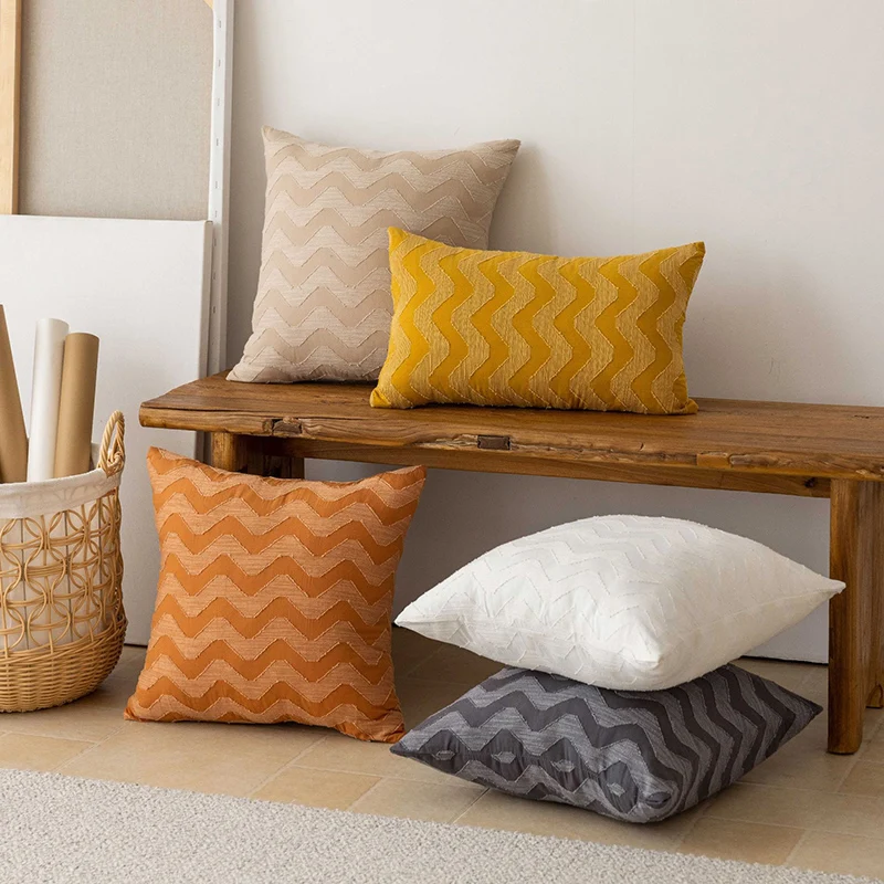 

Sofa Pillow Nordic Style Modern Simple Wave Pattern Cushion Cover Living Room Bedroom Backrest Soft Premium Pillowcase