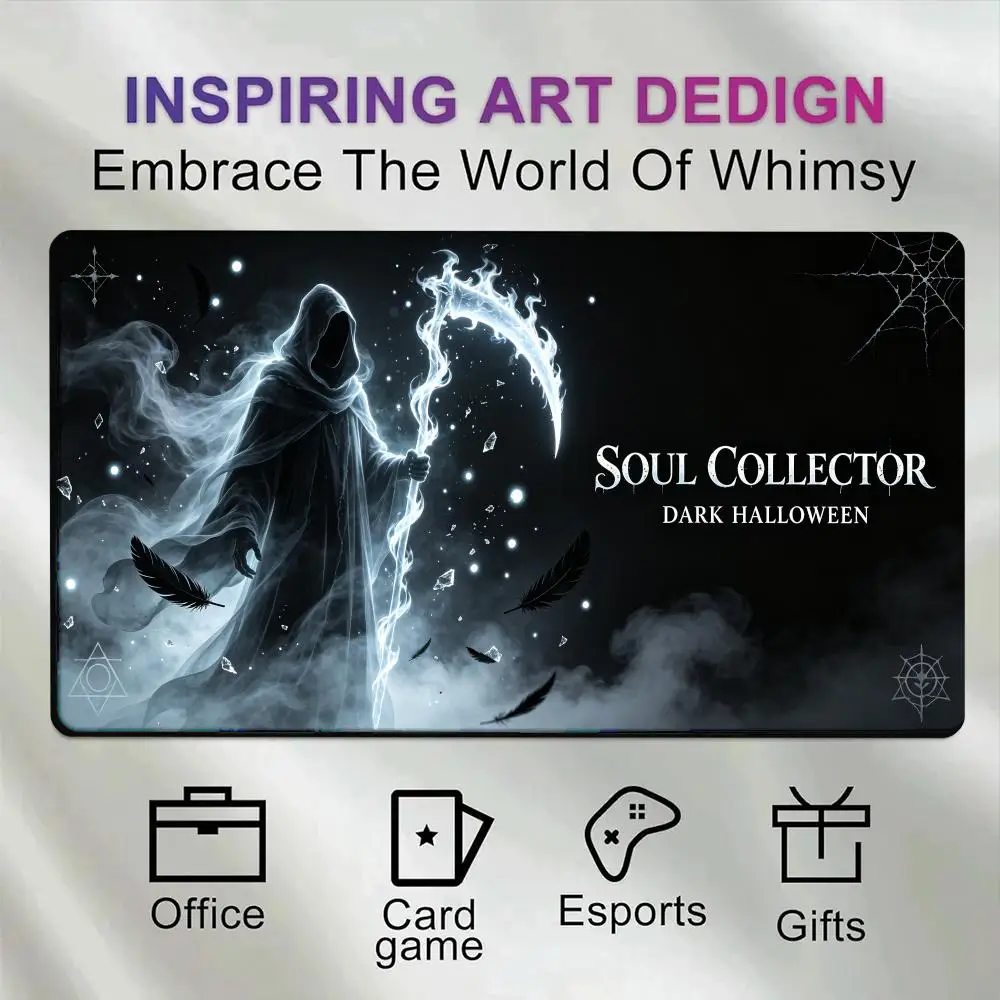 Soul Collector Dark Halloween Mouse Pad Grim Reaper Ghost Scythe Feather Anti‑Slip Rubber Desk Mat Card Game Keyboard Mat