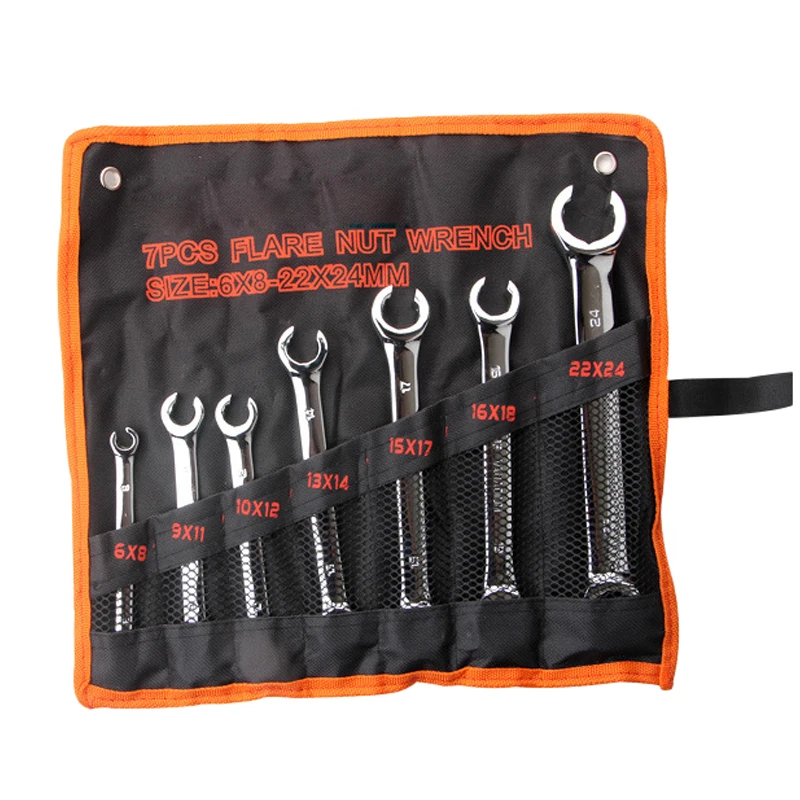 7PC Flare Wrench Nut Pipe Wrench Oil Pipe Spanner Hand Tools For Car Repair Tools Flare Nut Open End Opening Spanner Kit