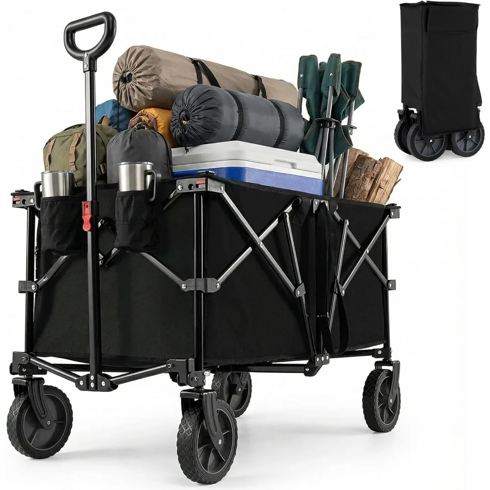 

38-inch Foldable Stroller with All-terrain Wheels and 2 Cup Holders, 180-liter Portable Multi-purpose Stroller