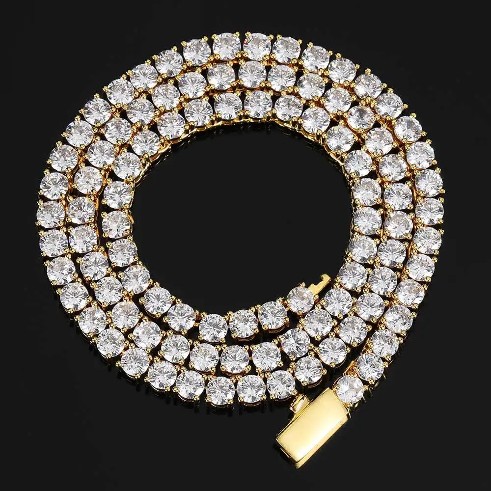 

Chain Necklace Cuban Spring Buckle Tennis Zircon Hip Hop Ice Out Jewelry Men