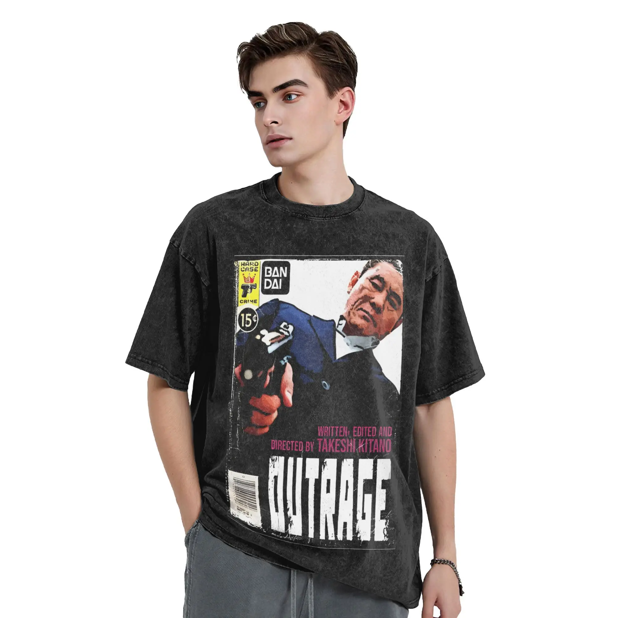 تاكيشي كيتانو تي شيرت الجدة تي شيرت قصير الأكمام Y2K متعة التي شيرت الصيف عادية س الرقبة المتضخم تيز